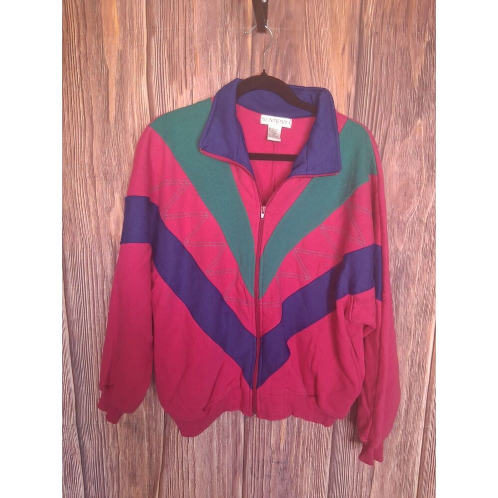 Vintage retro sunterra colorblock zip up track jacket size medium